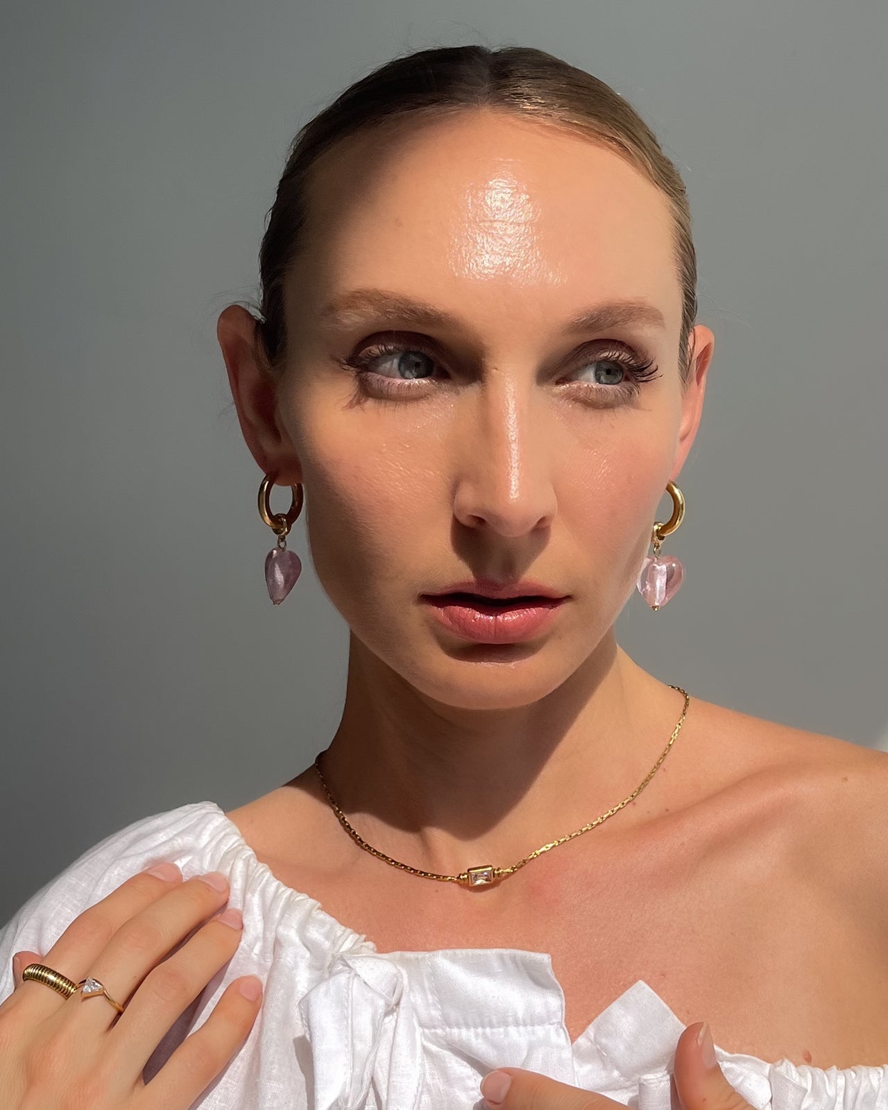 Pink gold Blush Babe Heart Drop Earrings by Tegan Rae Jewellery featuring heart-shaped dangles and elegant design.