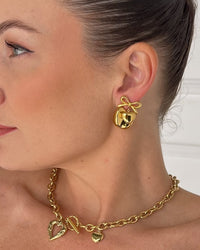 Thumbnail for BOW & HEART CHARM STUD EARRINGS 18K GOLD PVD - STUDIO JO STORE  