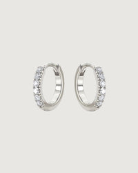 Thumbnail for Crystal Huggie Hoop Earrings – 10mm Platinum Silver