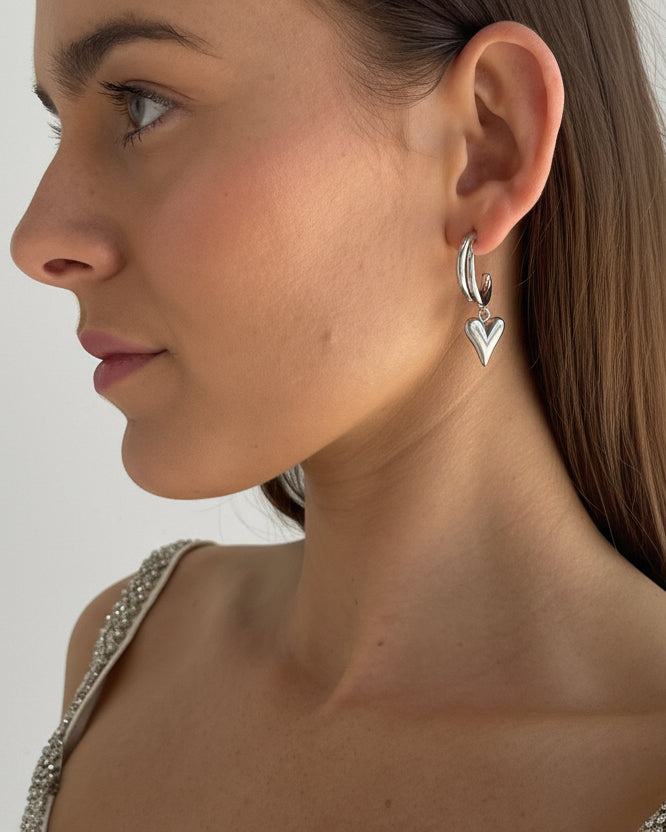 CUPID HEART EARRINGS SILVER - STUDIO JO STORE  