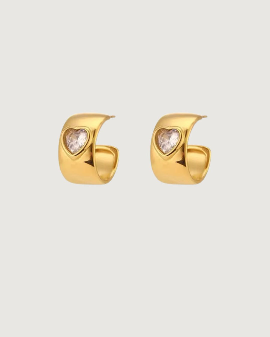 DIAMOND HEART HUGGIE EARRINGS GOLD - STUDIO JO STORE  
