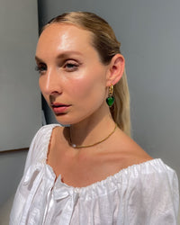 Thumbnail for Green emerald heart drop earrings by Tegan Rae Jewellery featuring elegant teardrop-shaped design.
