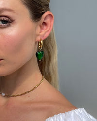 Thumbnail for Green emerald dream heart drop earrings by Tegan Rae Jewellery featuring elegant teardrop design with sparkling gemstone accents.