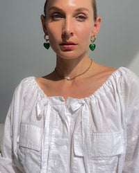 Thumbnail for Green Emerald Dream Heart Drop Earrings from Tegan Rae Jewellery, elegant dangle earrings with heart-shaped design.