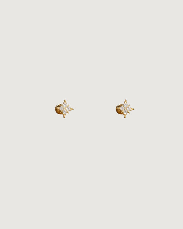 Gold starburst stud earrings by Tegan Rae Jewellery featuring a radiant, geometric design in shiny gold metal.