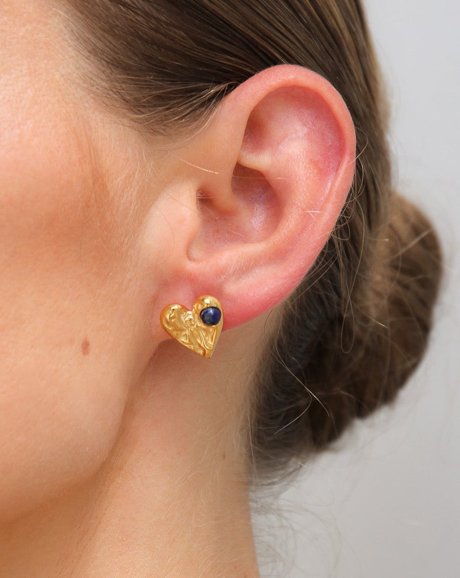 GOLD TEXTURED HEART STUD EARRINGS - STUDIO JO STORE  