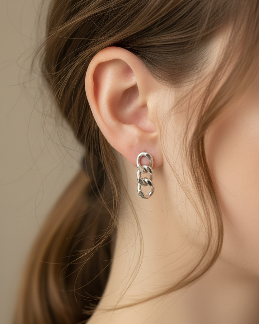 model wearing Gold chain earring