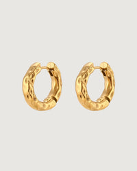 Thumbnail for Organic hammered gold statement hoops earrings, 19mm size, 18k gold PVD, by Tegan Rae Jewellery.