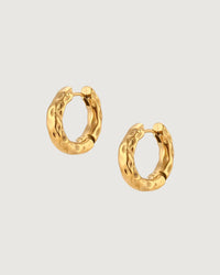 Thumbnail for Organic hammered gold statement hoops earrings, 19mm diameter, 18k gold PVD finish from Tegan Rae Jewellery.