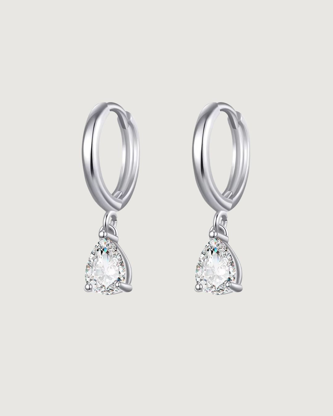 Pear-Cut Crystal Dangle Hoop Earrings – Silver