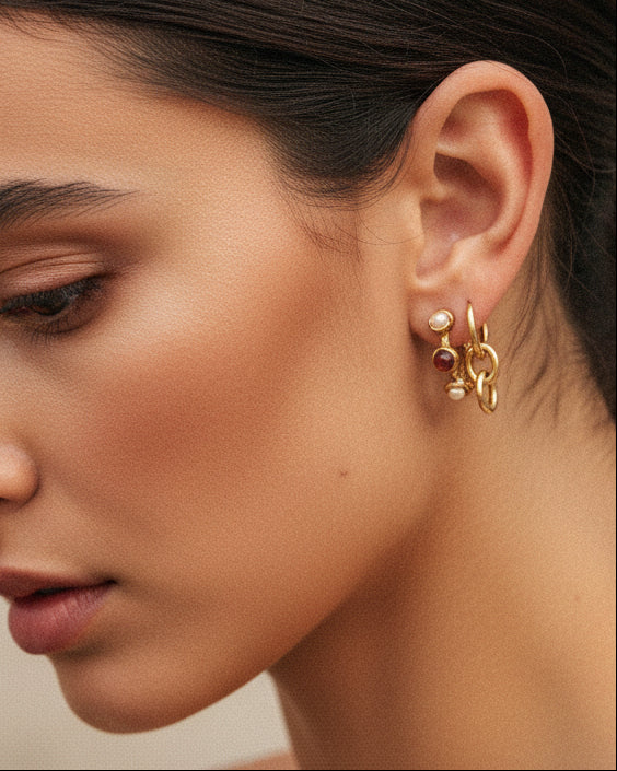 Tegan Rae Jewellery Peita Hoop Chain Earrings in 18k gold, featuring sleek hoop design with chain accents.
