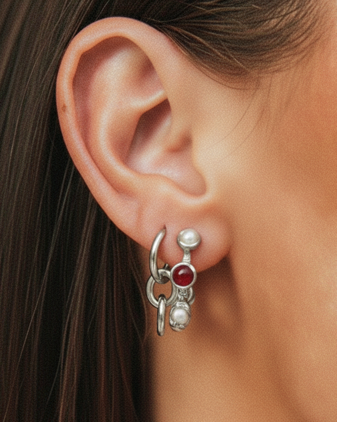 Silver platinum hoop chain earrings by Tegan Rae Jewellery, featuring sleek, modern hoop design with chain detail.