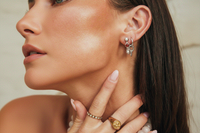 Thumbnail for Tegan Rae Jewellery Peita Hoop Chain Earrings in platinum silver with sleek hoop and chain design, close-up view of earrings.