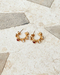 Thumbnail for Textured pearl and stone stud hoop earrings in 18k gold PVD by Tegan Rae Jewellery, featuring detailed craftsmanship and elegant design.