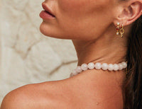 Thumbnail for Textured pearl and stone stud hoop earrings in 18k gold PVD by Tegan Rae Jewellery, featuring detailed craftsmanship.