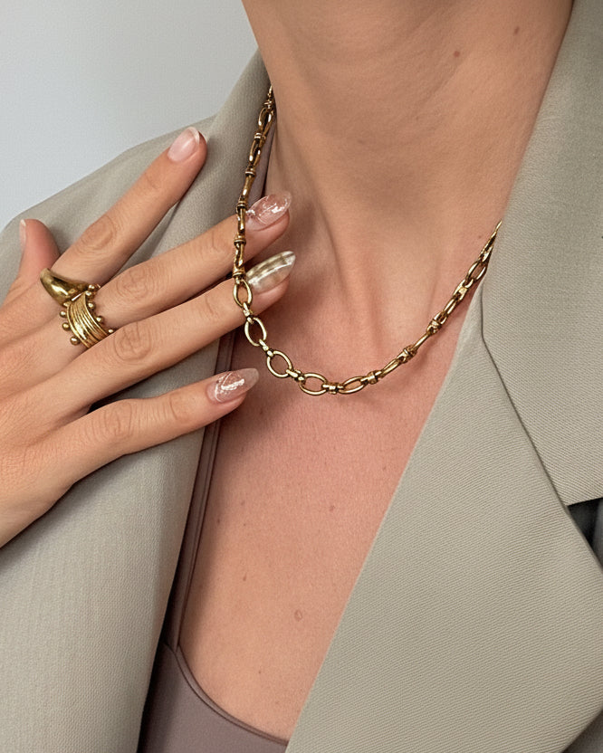 Aurix chain necklace by Tegan Rae Jewellery in 18k gold PVD, featuring a sleek, modern design for elegant wear.