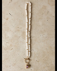 Thumbnail for Gold heart freshwater pearl necklace with pink stone, featuring a delicate chain and elegant jewelry design by TEGAN RAE JEWELLERY