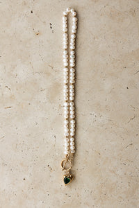 Thumbnail for Gold heart freshwater pearl necklace with emerald green stone, elegant jewelry piece by TEGAN RAE JEWELLERY