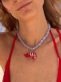 Thumbnail for LARRY THE RED LOBSTER PENDANT NECKLACE - BLUE OPALESCENT GLASS BEADS - STUDIO JO STORE  