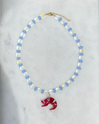 Thumbnail for LARRY THE RED LOBSTER PENDANT NECKLACE - BLUE OPALESCENT GLASS BEADS - STUDIO JO STORE  