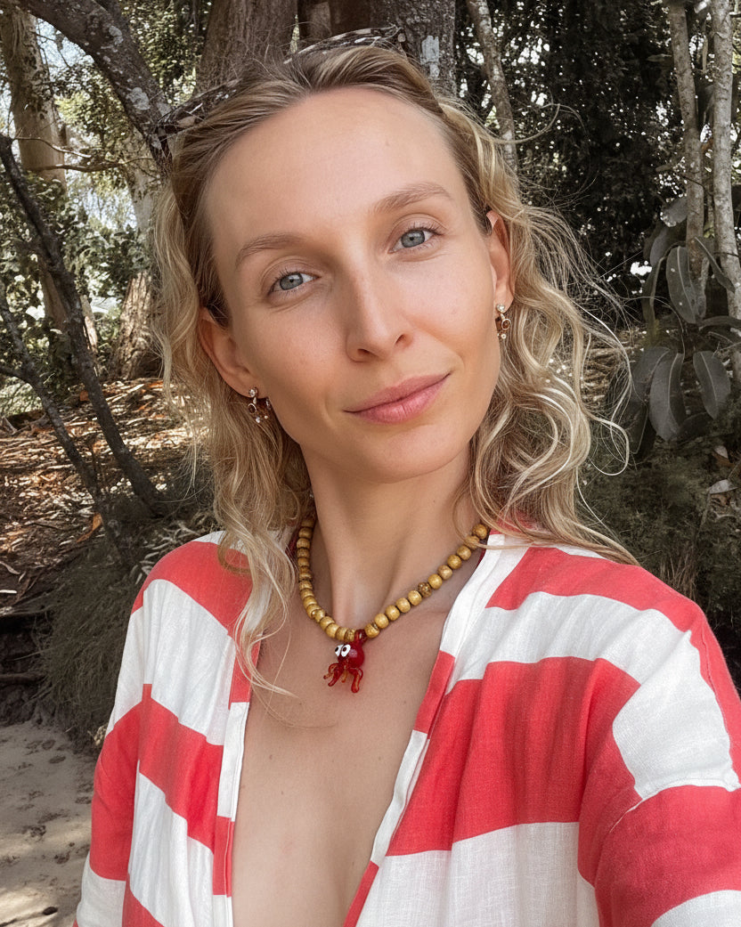 Ollie The Octopus Pendant Necklace - Red Brown