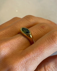 Thumbnail for Horse eye signet ring with emerald green design in 18k gold PVD finish by Tegan Rae Jewelry.