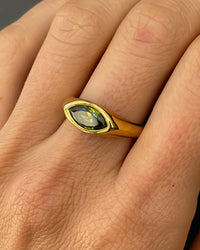 Thumbnail for Horse eye signet ring by Tegan Rae Jewelry with emerald green stone in 18k gold PVD finish, showcasing detailed craftsmanship.
