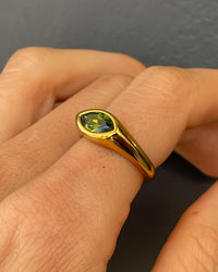 Thumbnail for Horse eye signet ring by Tegan Rae Jewelry with emerald green stone in 18k gold PVD finish, showcasing intricate design.