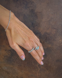 Thumbnail for Tegan Rae Jewellery AmAnda White Shell and Diamond Swirl Ring in platinum silver, featuring a delicate swirl design with shell and diamond accents.