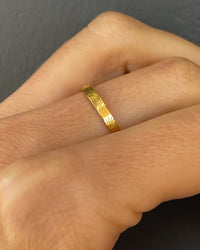 Thumbnail for Tegan Rae Jewellery Aura Sun engraved stacking ring in 18k gold PVD, featuring a detailed sun motif on a sleek gold band.