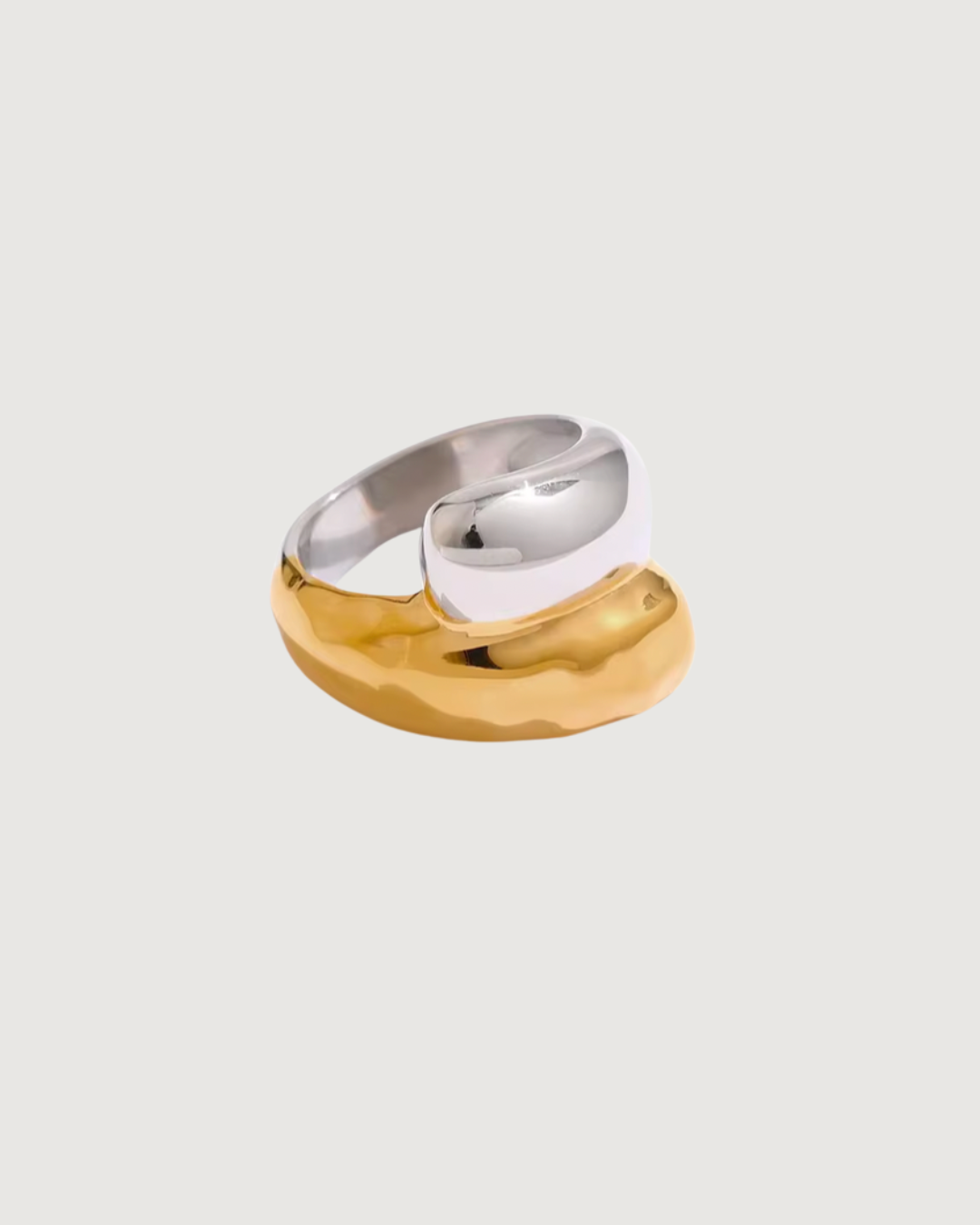 Tegan Rae Jewellery Aurora Two-Tone Dome Ring in platinum silver and gold with a smooth, rounded design and mixed metal finish.