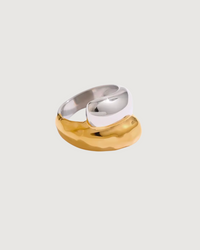 Thumbnail for Tegan Rae Jewellery Aurora Two-Tone Dome Ring in platinum silver and gold with a smooth, rounded design and mixed metal finish.