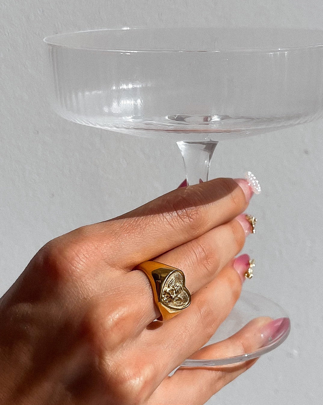 CUPID ANGEL HEART SIGNET RING 18K GOLD PVD PLATED - STUDIO JO STORE  