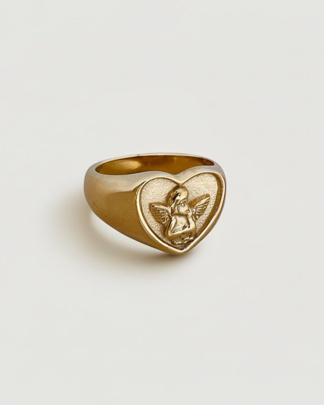 CUPID ANGEL HEART SIGNET RING 18K GOLD PVD PLATED - STUDIO JO STORE  