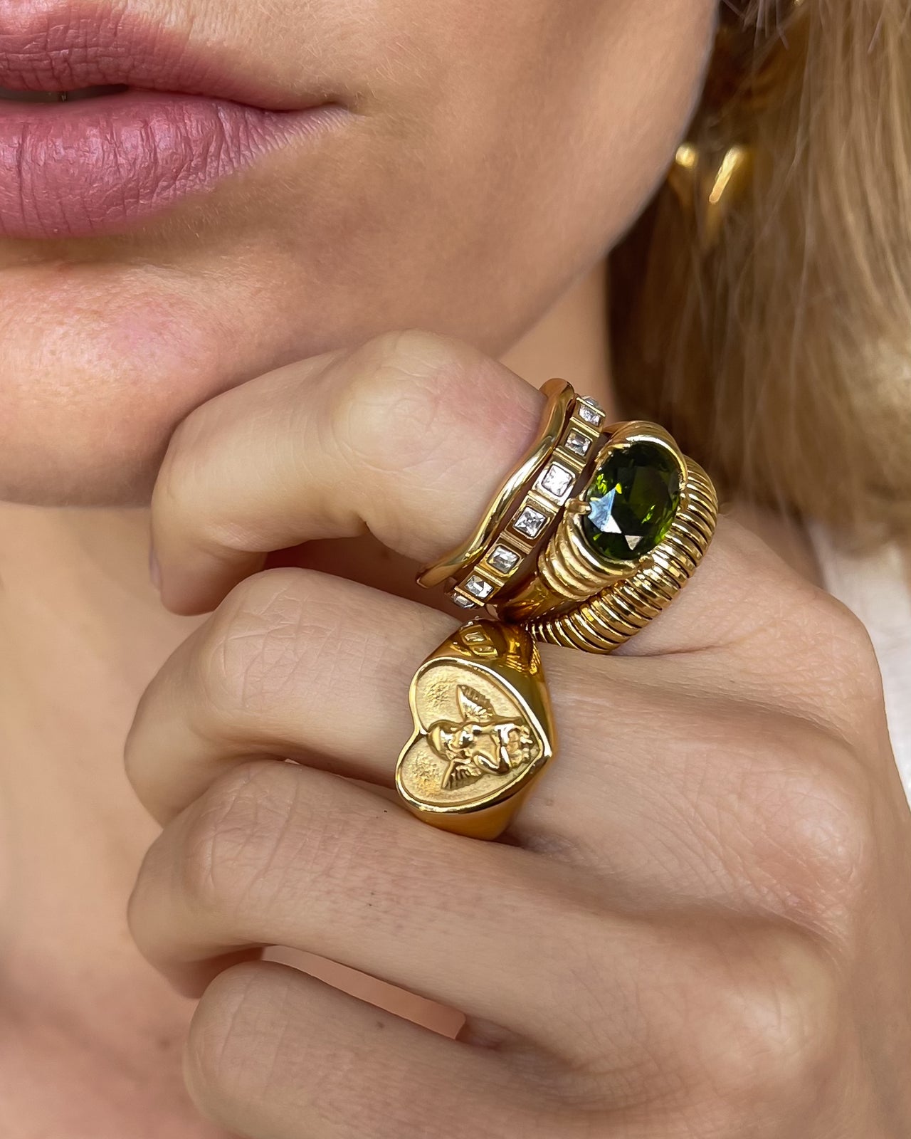 Cupid Angel Heart Signet Ring 18k Gold Pvd Plated