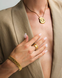 Thumbnail for Izaha textured 18k gold PVD ring by Tegan Rae Jewelry, showcasing a detailed design and radiant gold finish.