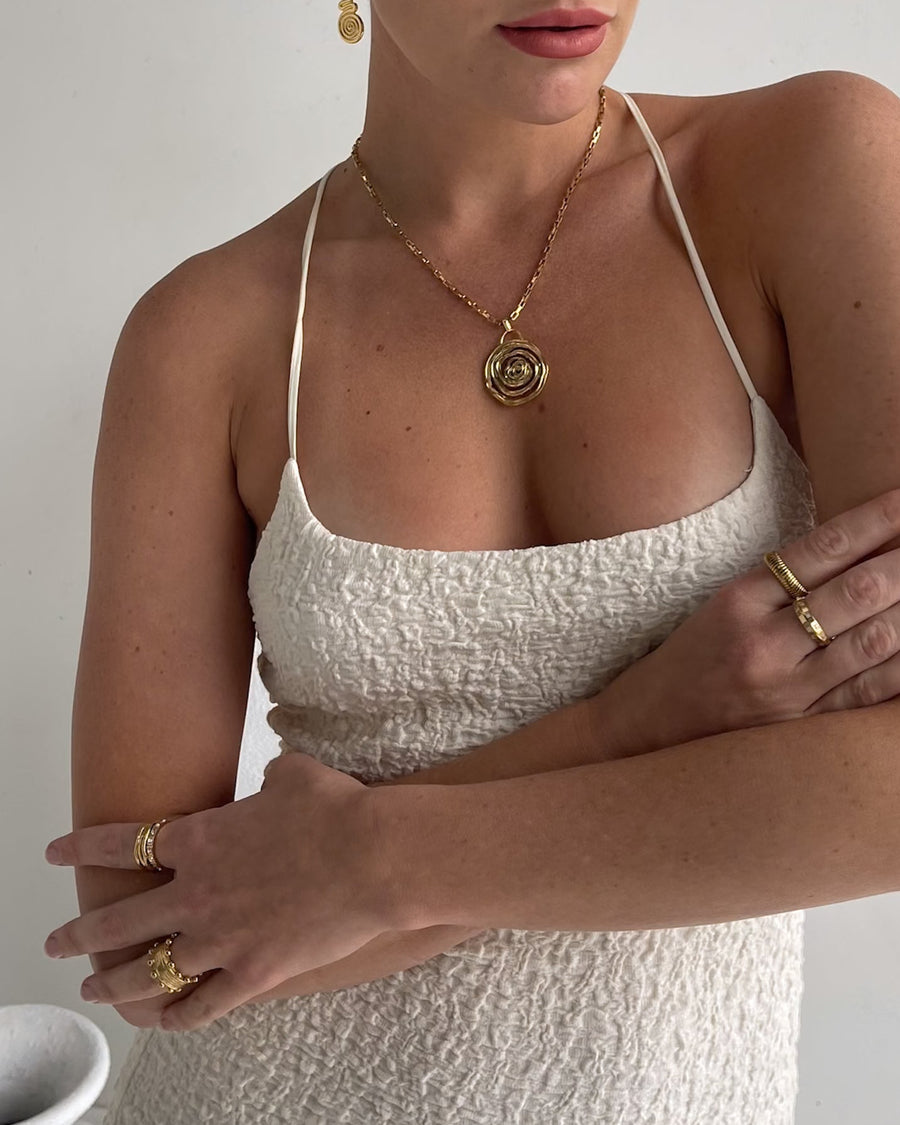 Izaha textured ring by Tegan Rae Jewellery in 18k gold PVD, featuring a stylish, textured band design.