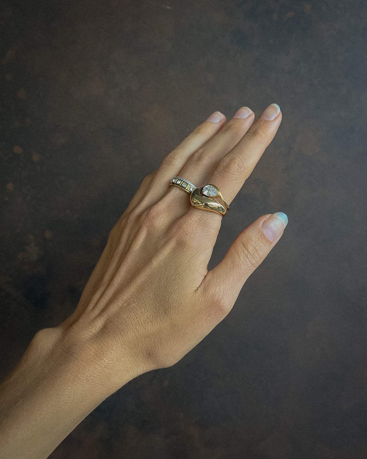 Gold Luna Curve Band Statement Ring by Tegan Rae Jewelry, featuring a bold, curved design and intricate detailing.