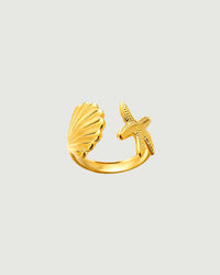 Thumbnail for Tegan Rae Jewellery open ring with starfish shell tidal charm in 18k gold PVD, showcasing intricate ocean-inspired design.