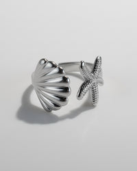 Thumbnail for Starfish shell tidal charm open ring by Tegan Rae Jewelry in platinum silver, featuring a detailed starfish design.
