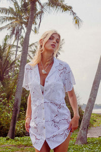 Thumbnail for PALM COLLECTIVE ULLUWATU LACE SHIRT DRESS WHITE - STUDIO JO STORE  
