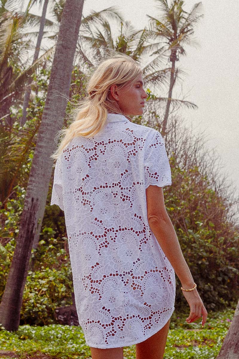 PALM COLLECTIVE ULLUWATU LACE SHIRT DRESS WHITE - STUDIO JO STORE  