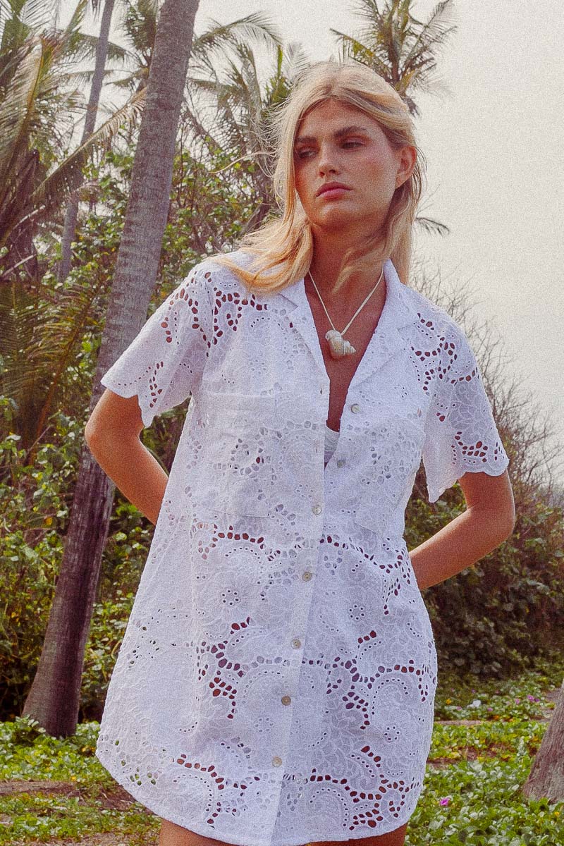 PALM COLLECTIVE ULLUWATU LACE SHIRT DRESS WHITE - STUDIO JO STORE  