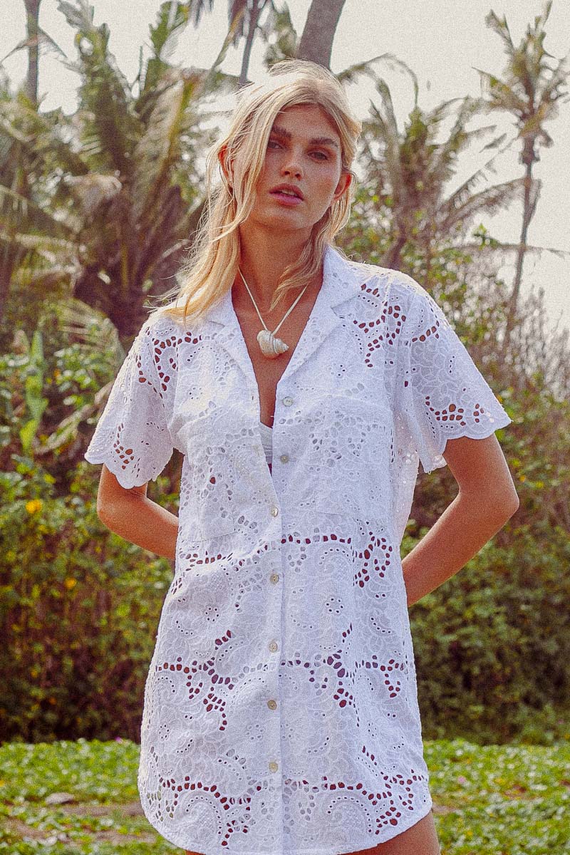 PALM COLLECTIVE ULLUWATU LACE SHIRT DRESS WHITE - STUDIO JO STORE  