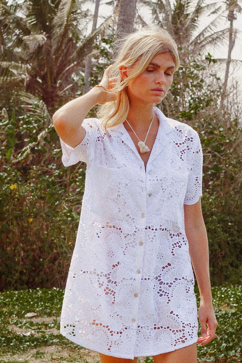 PALM COLLECTIVE ULLUWATU LACE SHIRT DRESS WHITE - STUDIO JO STORE  
