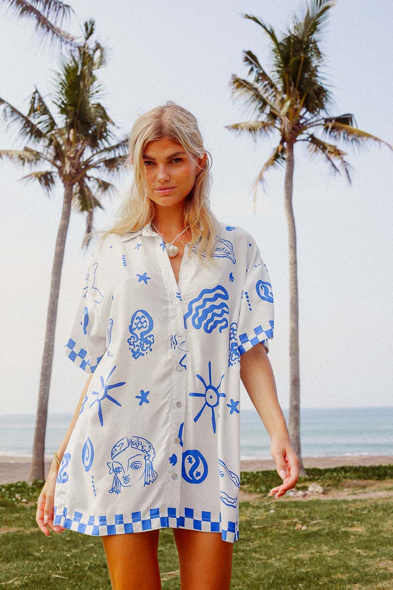 PALM COLLECTIVE BLUE BAE SHIRT DRESS - STUDIO JO STORE  