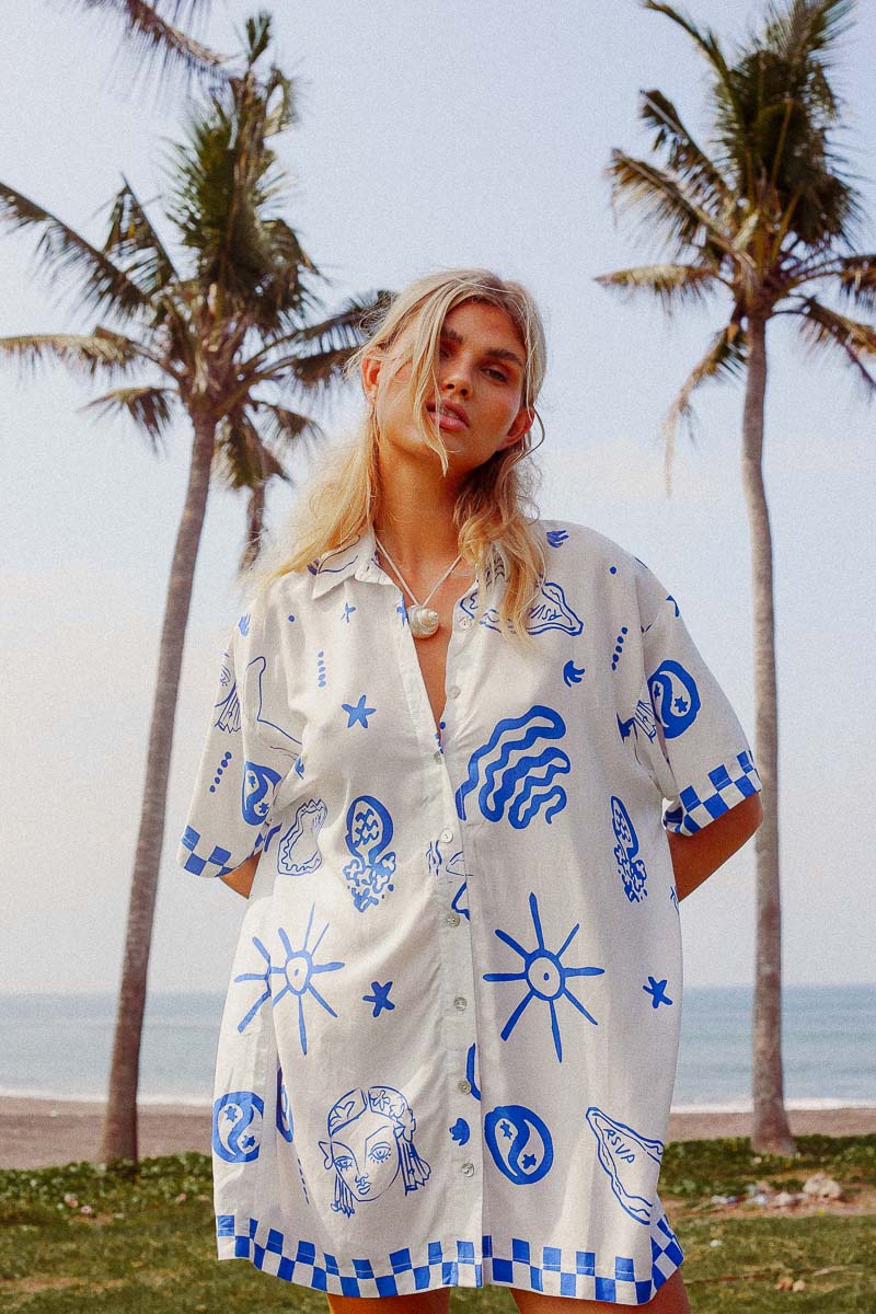 PALM COLLECTIVE BLUE BAE SHIRT DRESS - STUDIO JO STORE  