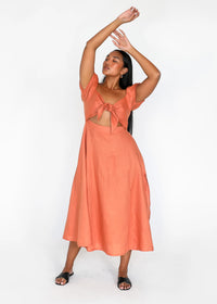 Thumbnail for TEGAN RAE - AMERIE LINEN MIDI DRESS CLAY - STUDIO JO STORE  