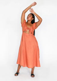 Thumbnail for Amerie Linen Midi Dress - Burnt Orange - STUDIO JO STORE