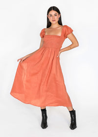 Thumbnail for Amerie Linen Midi Dress - Burnt Orange - STUDIO JO STORE